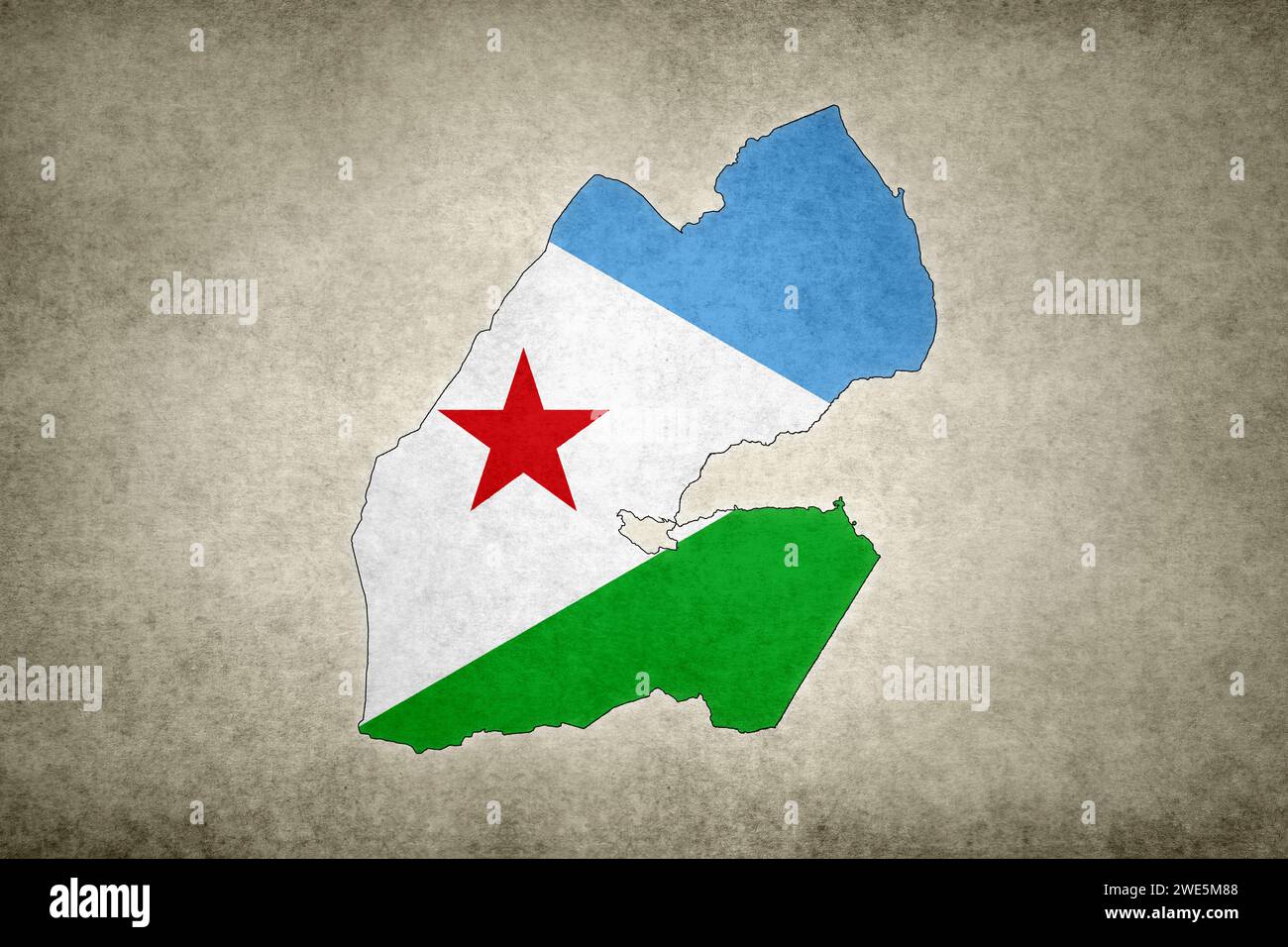 Grunge map of Djibouti with its flag printed within its border on an old paper. Stock Photo