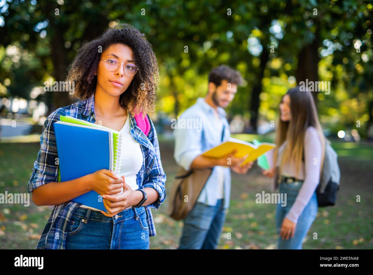 Group of college students in front of their school Stock Photo