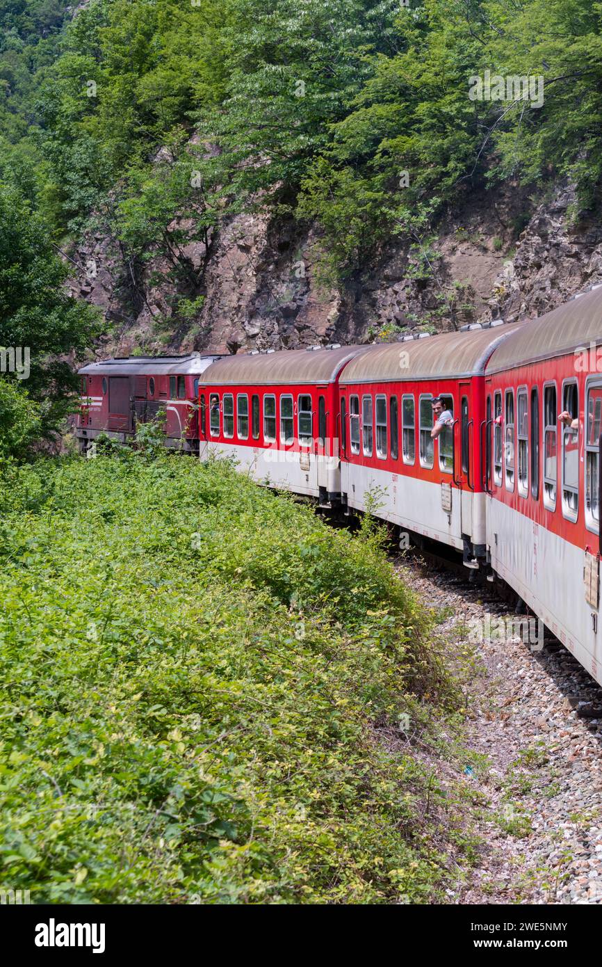 Oldest narrowgauge line train in Europe. A motion photo of a moving