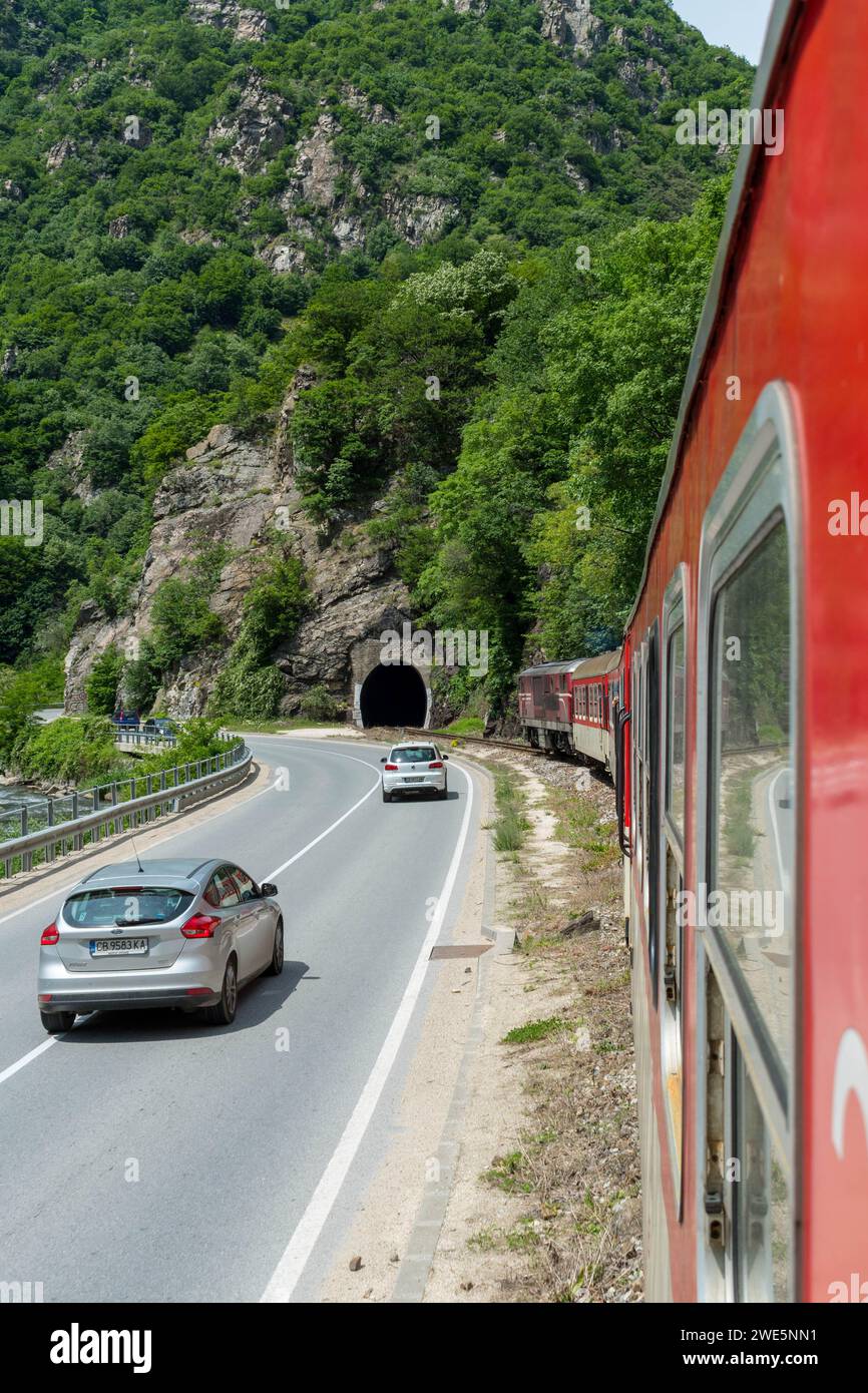 Oldest narrowgauge line train in Europe. A motion photo of a moving
