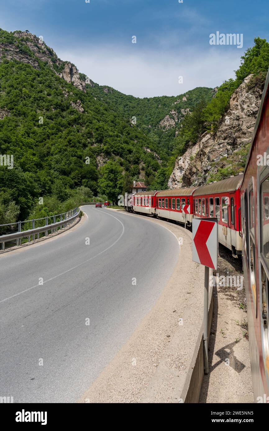 Oldest narrowgauge line train in Europe. A motion photo of a moving