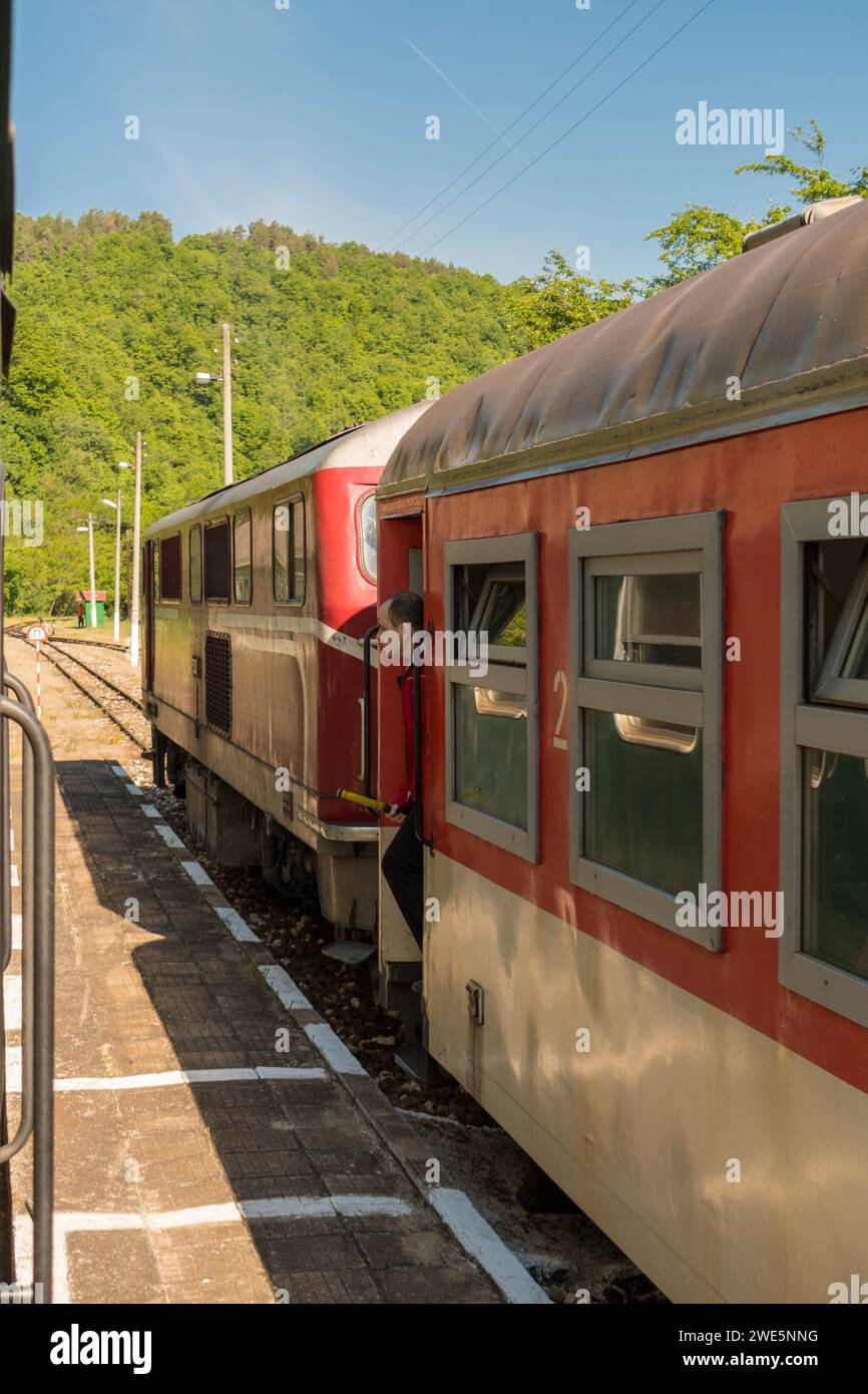 Oldest narrowgauge line train in Europe. A motion photo of a moving