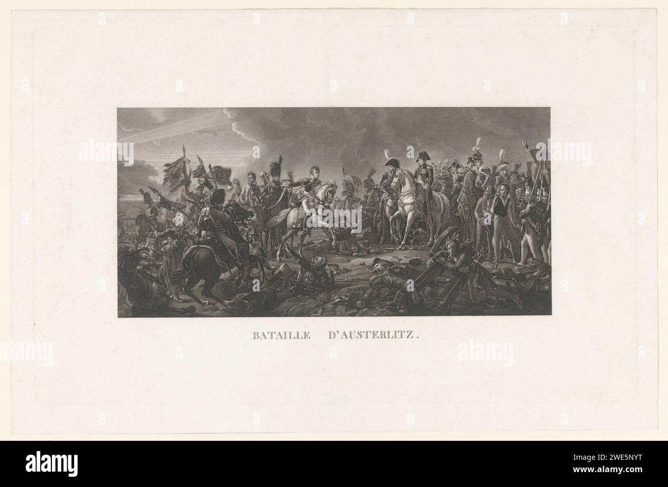 Battle of Austerliz, 1805, Anonymous, 1805 - 1899 print Napoleon receives the news of the victory in the Battle of Austerlitz, December 2, 1805.  paper steel engraving battle (+ land forces) Slavkov in Brna Stock Photo