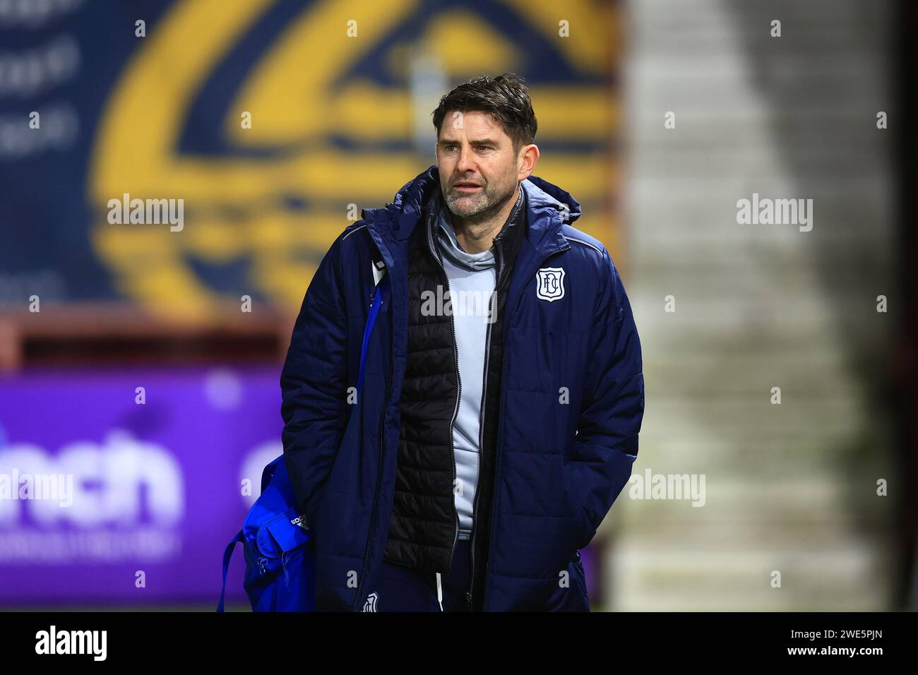 23rd January 2024; Tynecastle Park, Edinburgh, Scotland: Scottish Premiership Football, Hearts versus Dundee; Dundee assistant manager Stuart Taylor arrives at Tynecastle before the match Stock Photo
