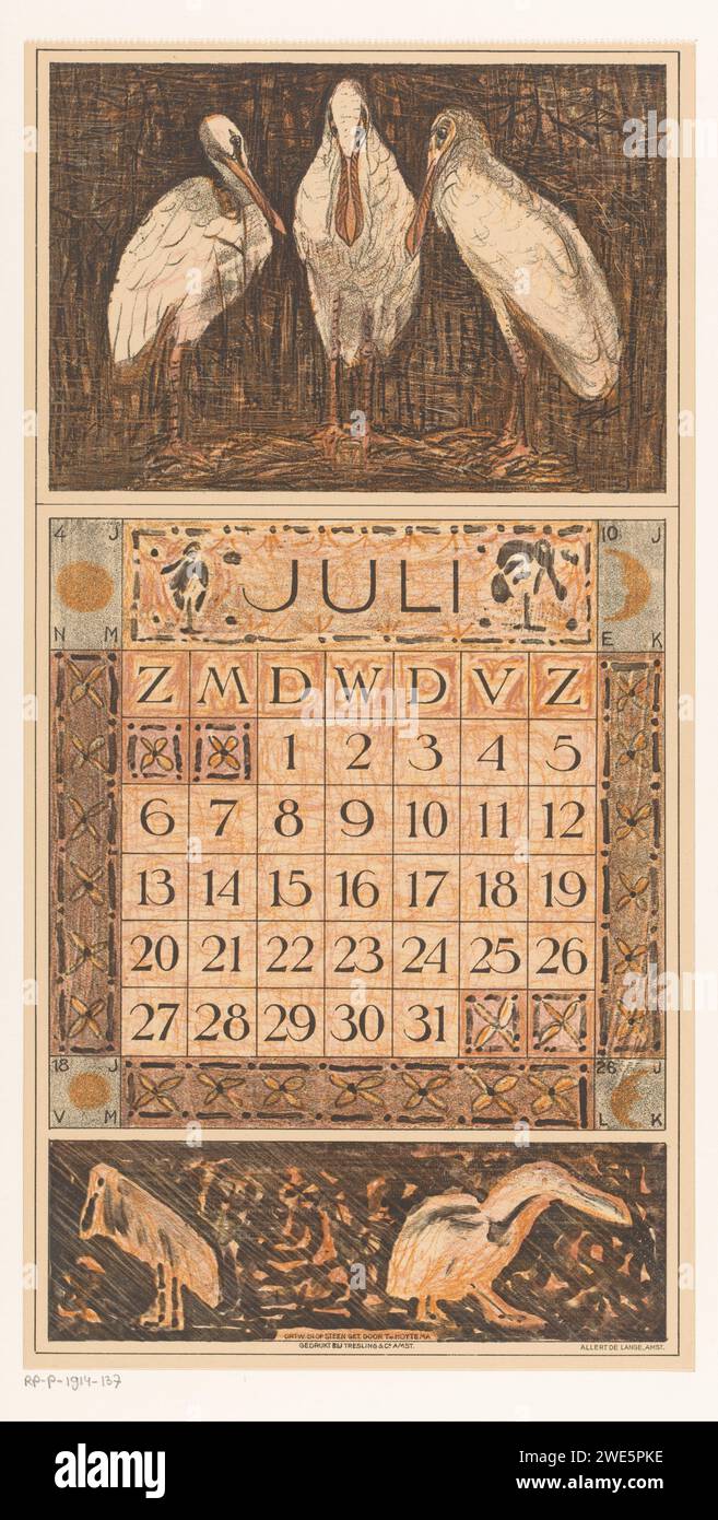 Calendar Magazine July With Spoonbills Theo Van Hoytema 1912 Print In calendar-magazine-july-with-spoonbills-theo-van-hoytema-1912-print-in