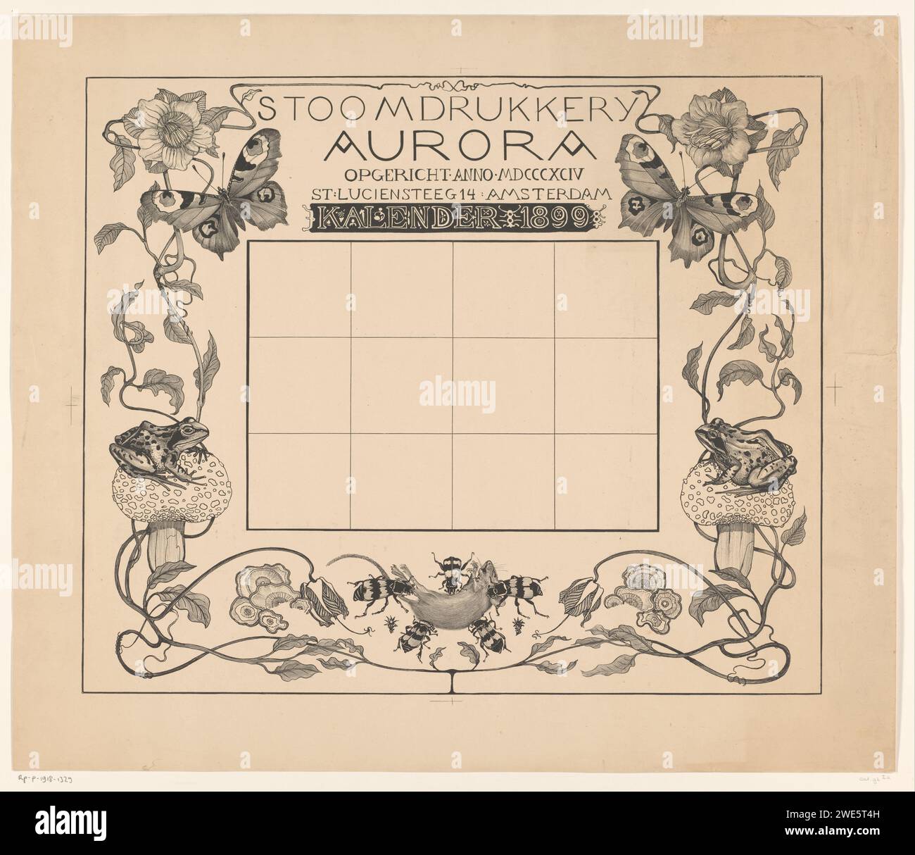Calendar of the year 1899, with flowers, insects and frogs, Theo van ...