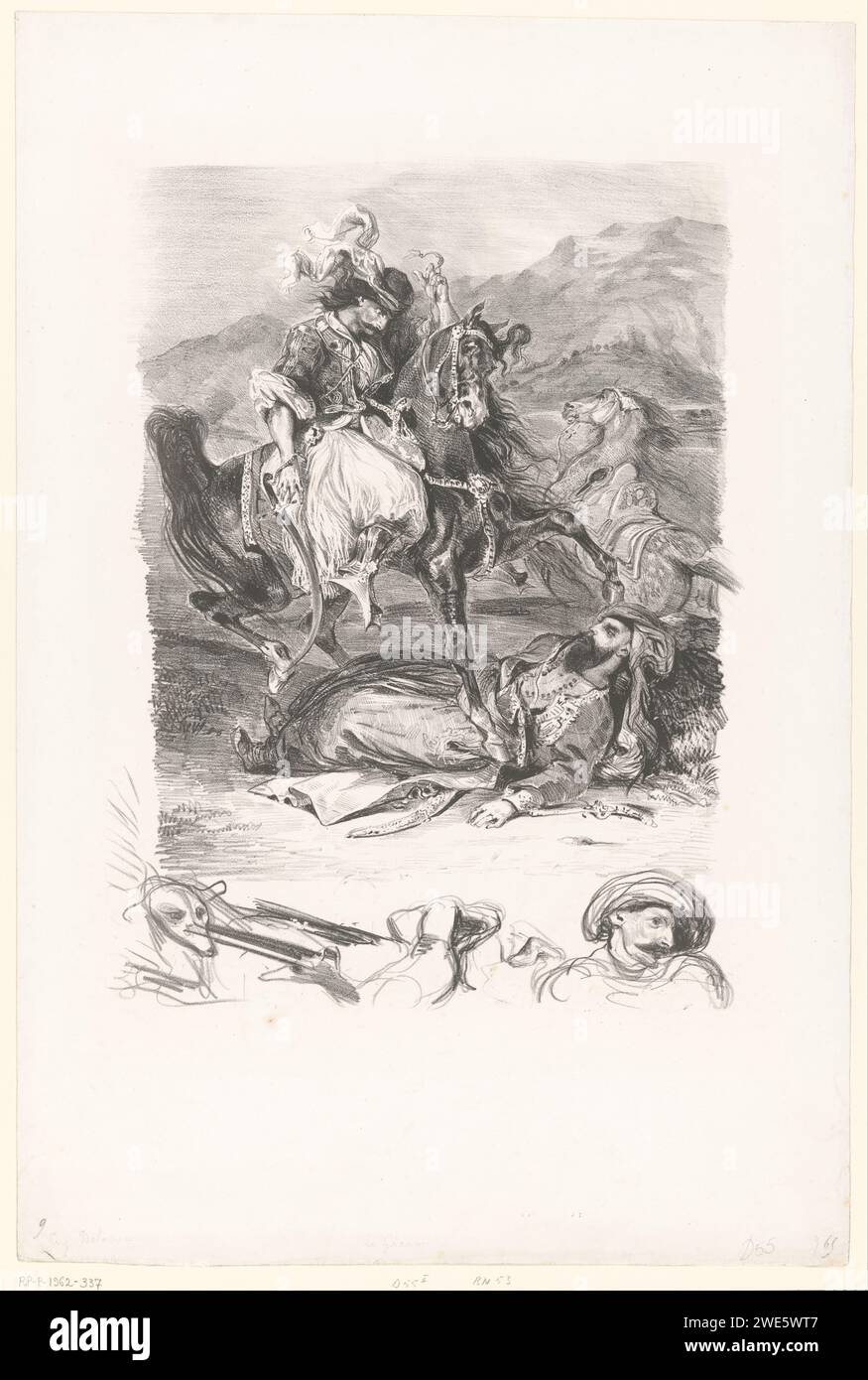 Fight between Giaour and Pasja, Eugène Delacroix, 1827 print Paris ...