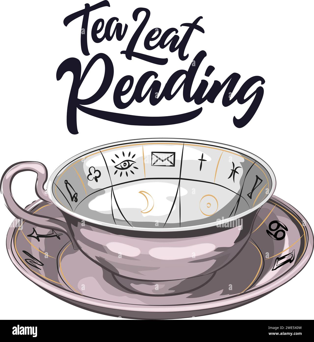 A cup with tea leaves for fortune telling. Halloween attributes of magical witchcraft in flat