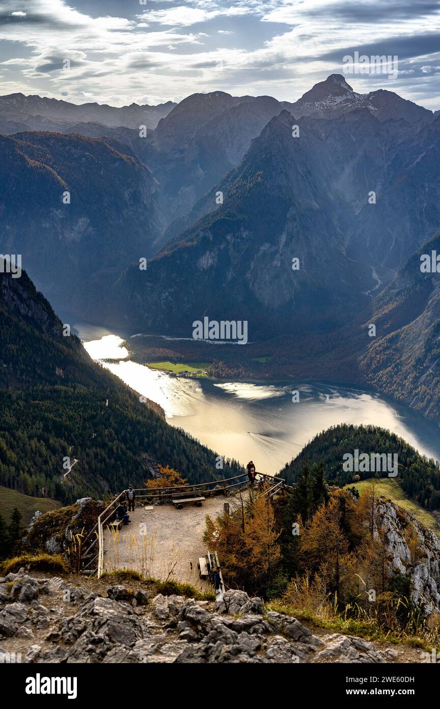 View from Jenner to Königssee and viewing platform, hiking on Mount ...