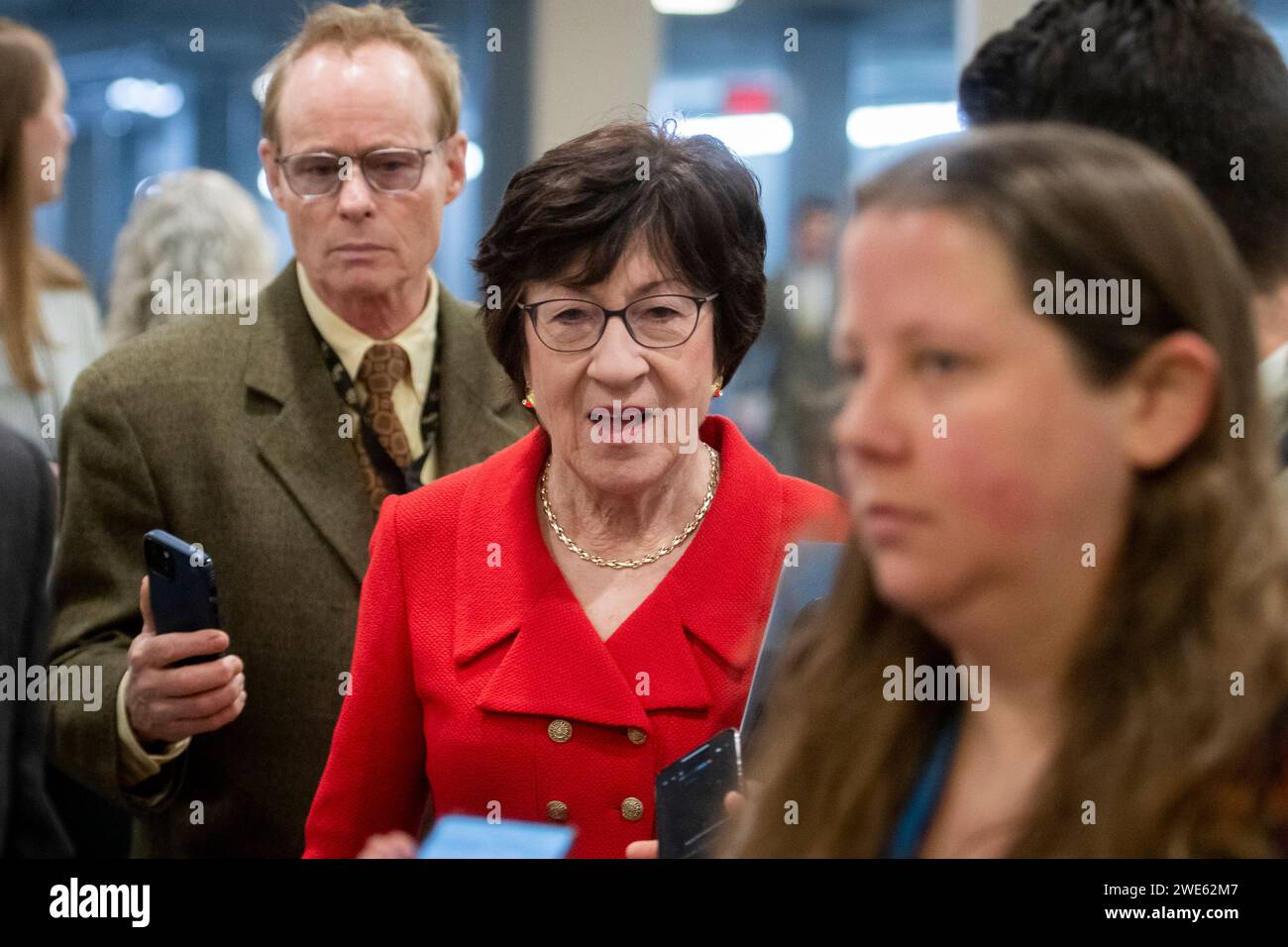 United States Senator Susan Collins (Republican of Maine) walks through