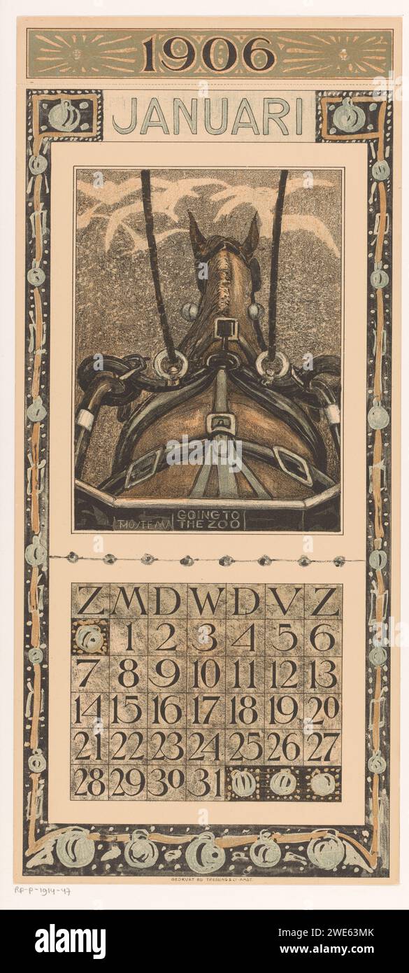 Calendar magazine January with Extensed Horse, Theo Van Hoytema, 1905