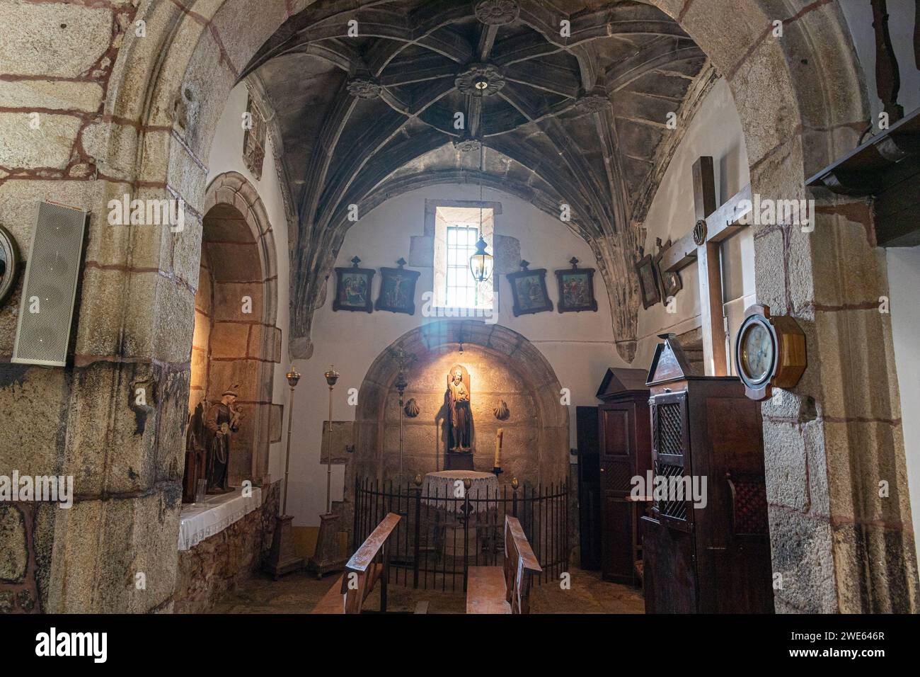 A Ponte Ulla, Spain. Inside the Parish Church of Santa Maria Magdalena, a Galician Baroque Catholic temple Stock Photo