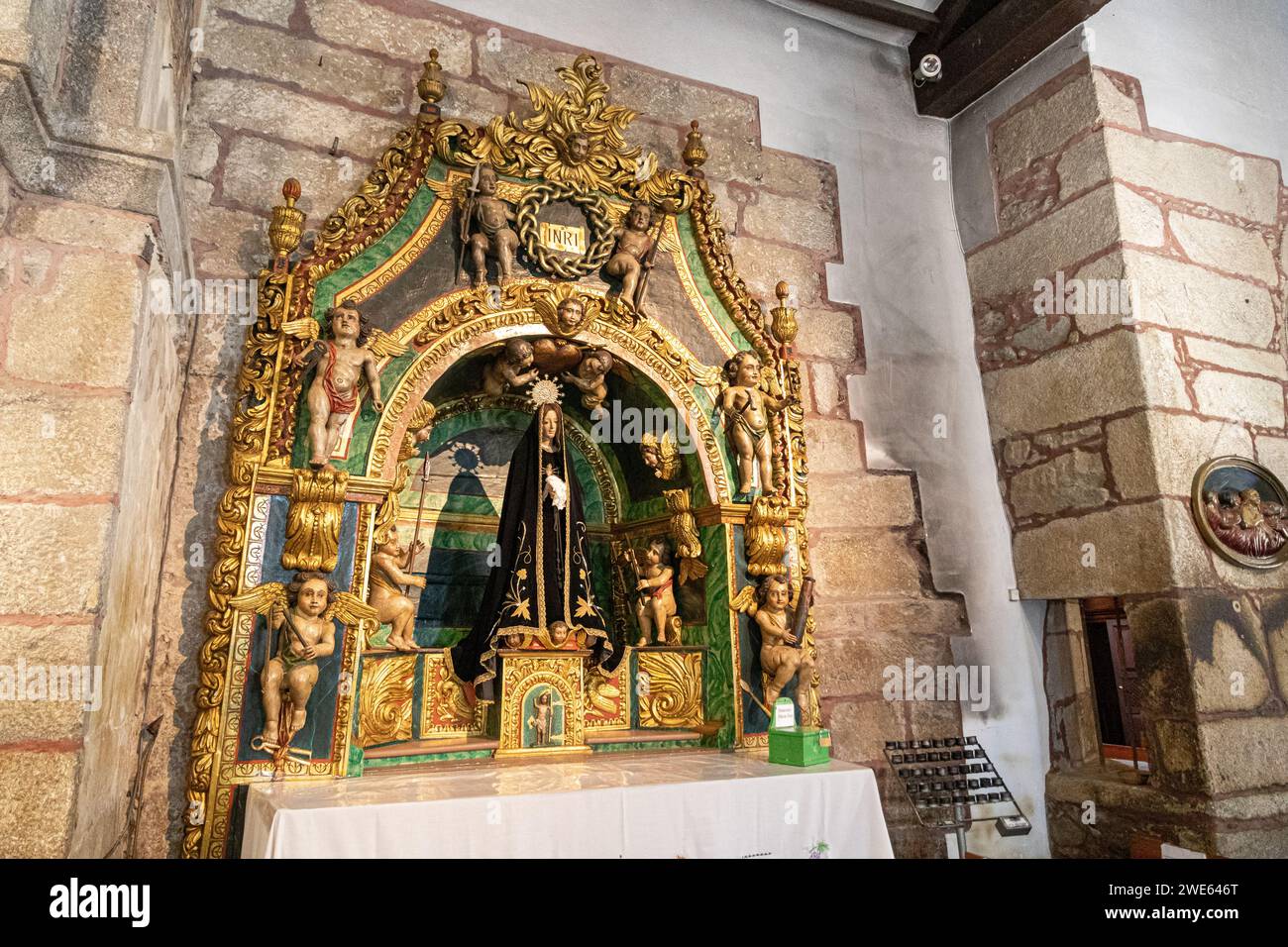 A Ponte Ulla, Spain. Inside the Parish Church of Santa Maria Magdalena, a Galician Baroque Catholic temple Stock Photo