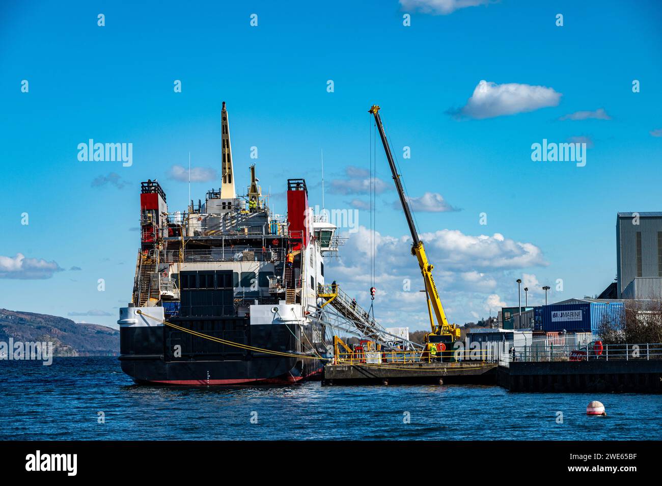 Much delayed Glen Sannox Ferry in construction at Ferguson shipyard Port Glasgow. Stock Photo