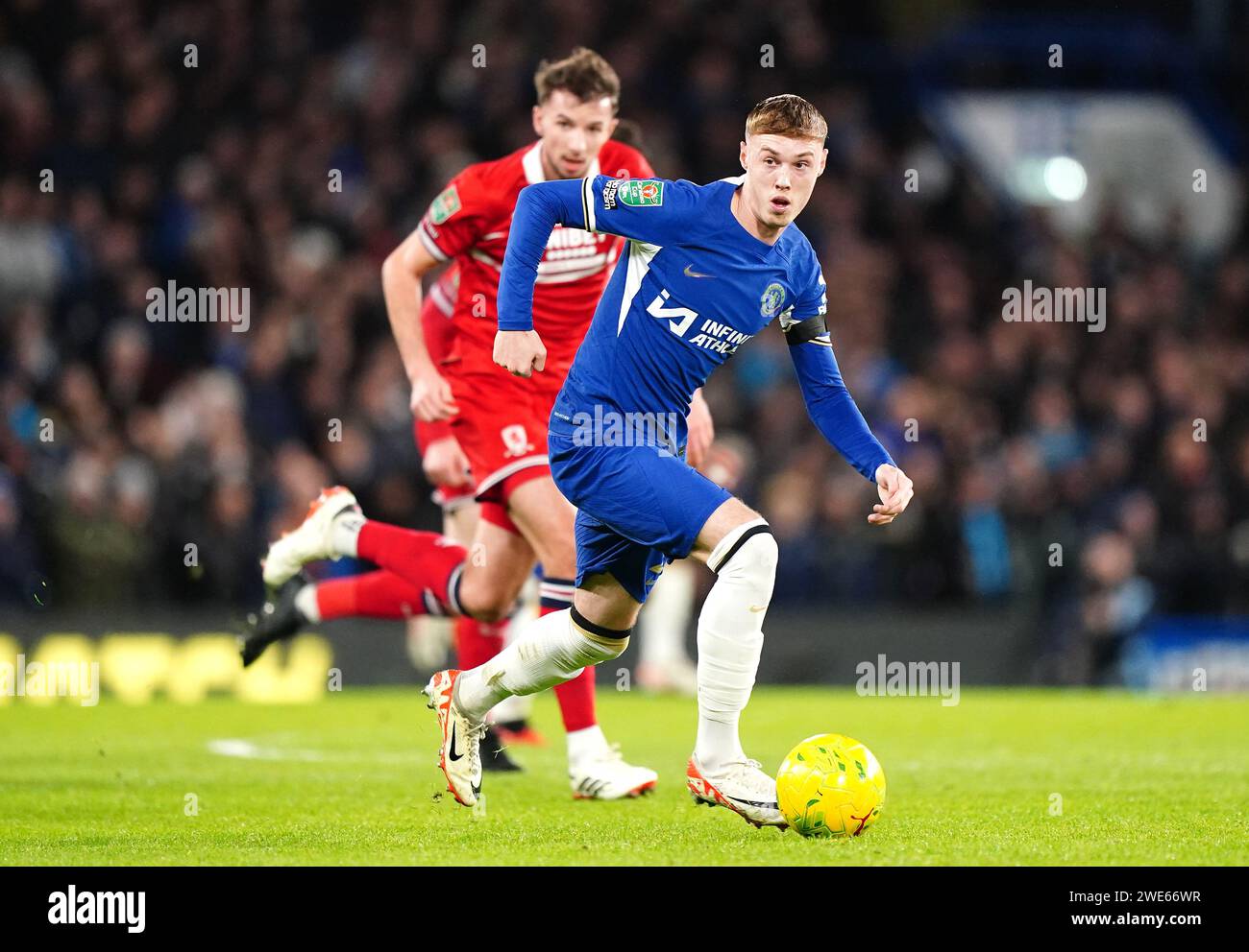 Chelsea's Cole Palmer in action during the Carabao Cup semi final second leg match at Stamford Stadium, London. Picture date: Tuesday January 23, 2024. Stock Photo