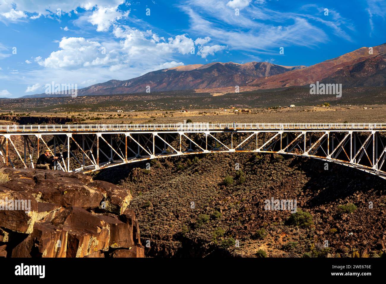 The Rio Grande Gorge Bridge, north of Taos, New Mexico, draws visitors from around the world. Stock Photo