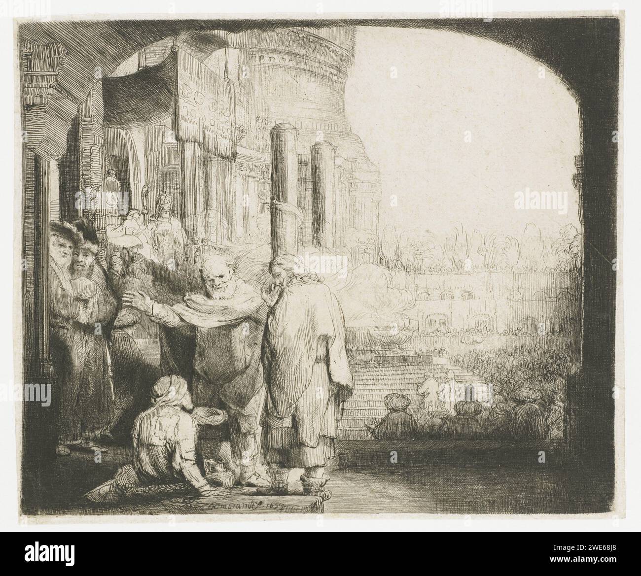Peter and John heal a paralyzed man at the temple gate, Rembrandt van ...