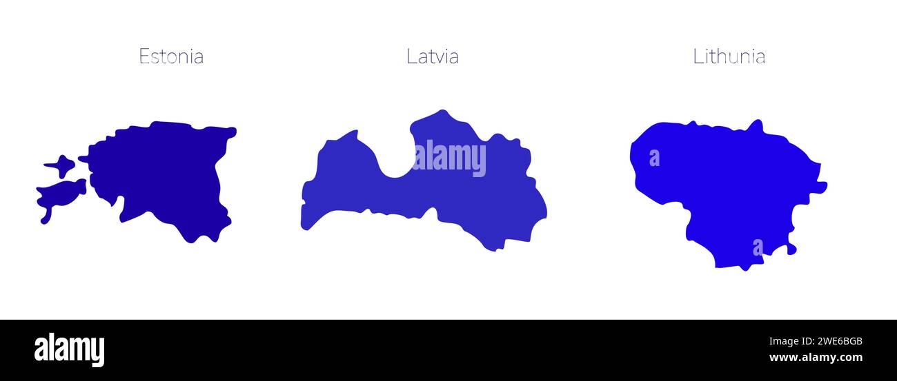 Set of map silhouettes of Baltic countries: Estonia, Latvia, Lithunia. Vector illustration Stock Vector