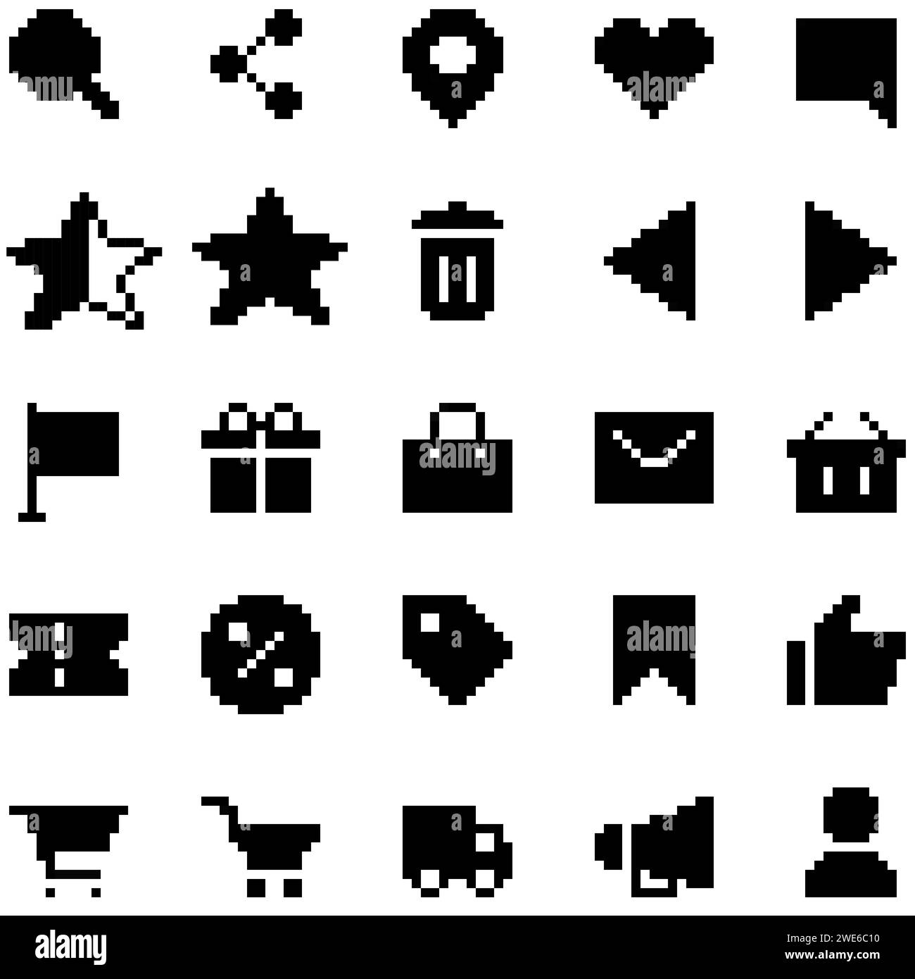 Set of icons in pixel art style. E-commerce standart icons in trending style for website or application. Vector illustration Stock Vector