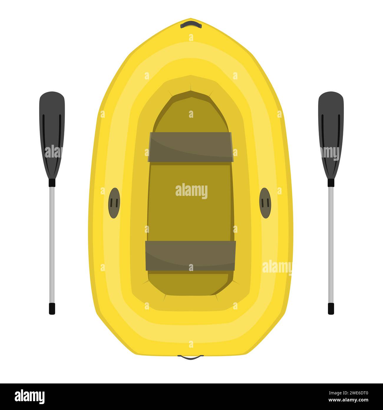 Inflatable boat and its paddles isolated illustration. Stock Vector