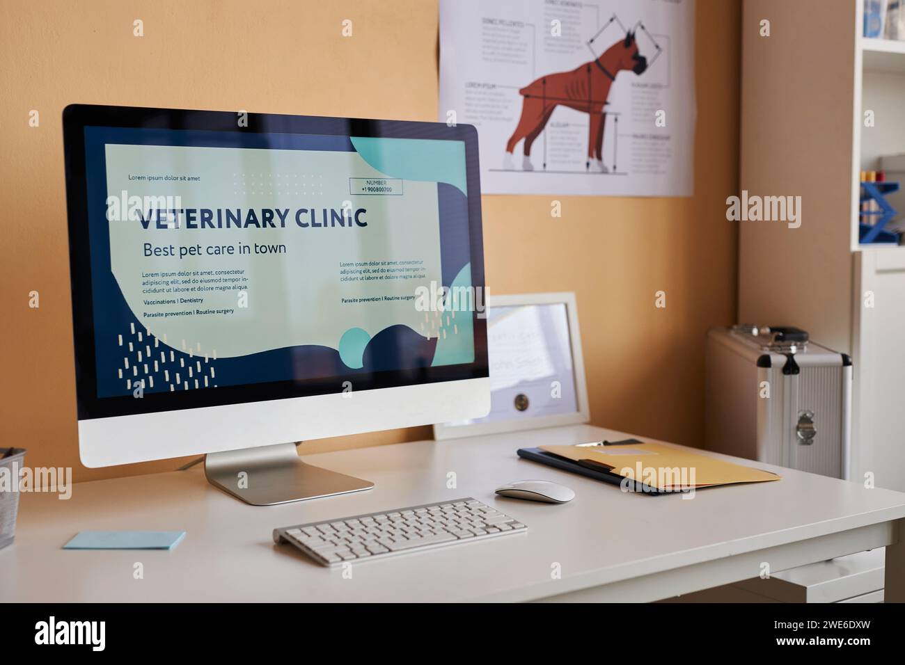 Desktop computer with web page in veterinary clinic Stock Photo