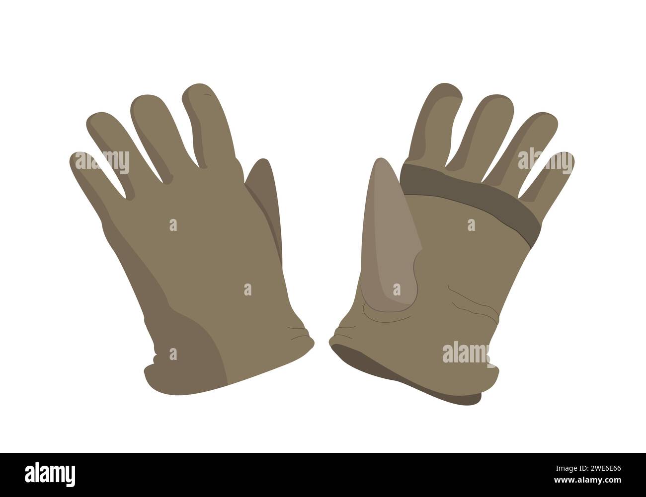Pair of brown leather worker building glove for hand protection. Vector illustration Stock Vector
