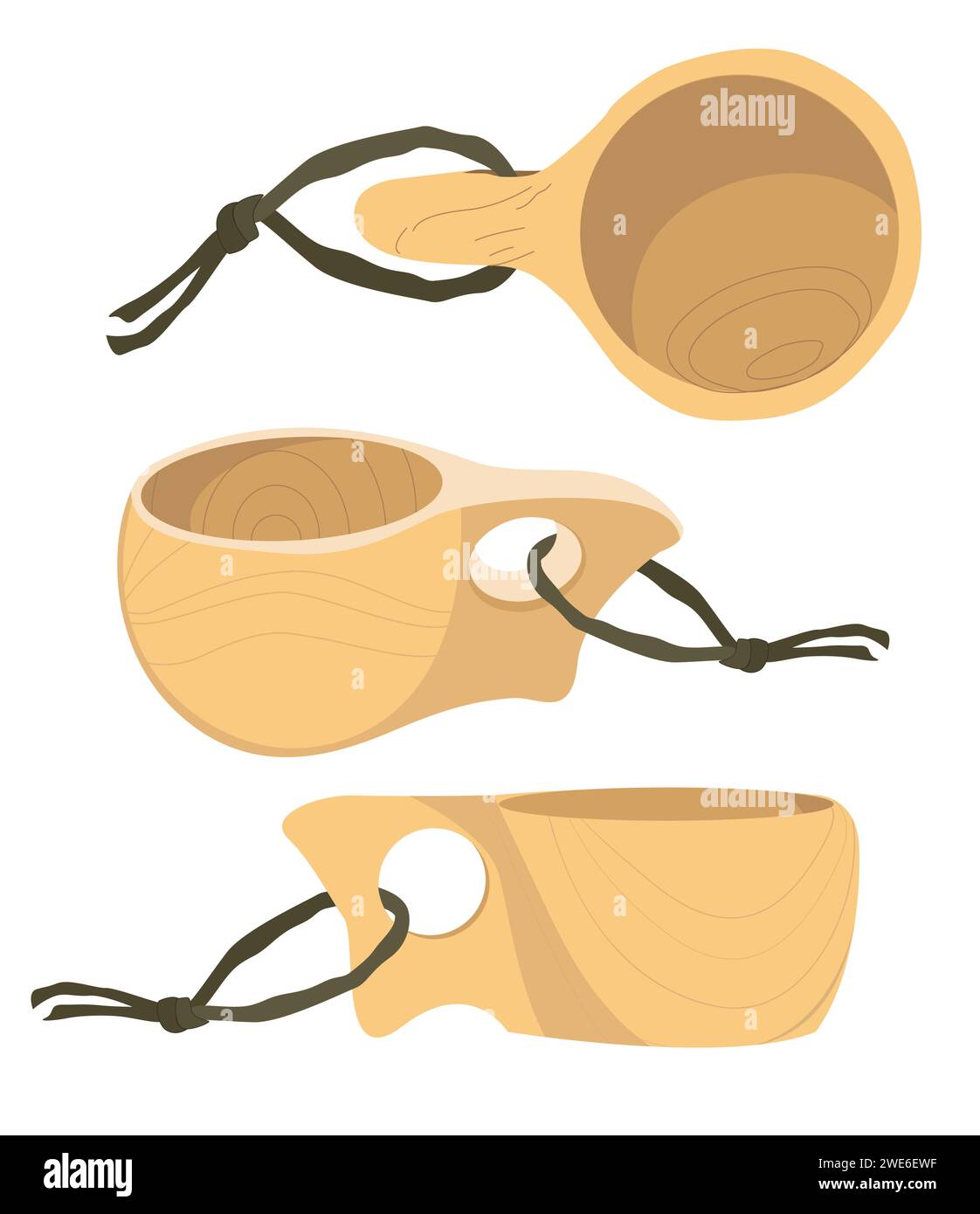 Kuksa. Wooden handmade mug in brutal style traditional in Finland and bushcraft community. Vector illustration Stock Vector