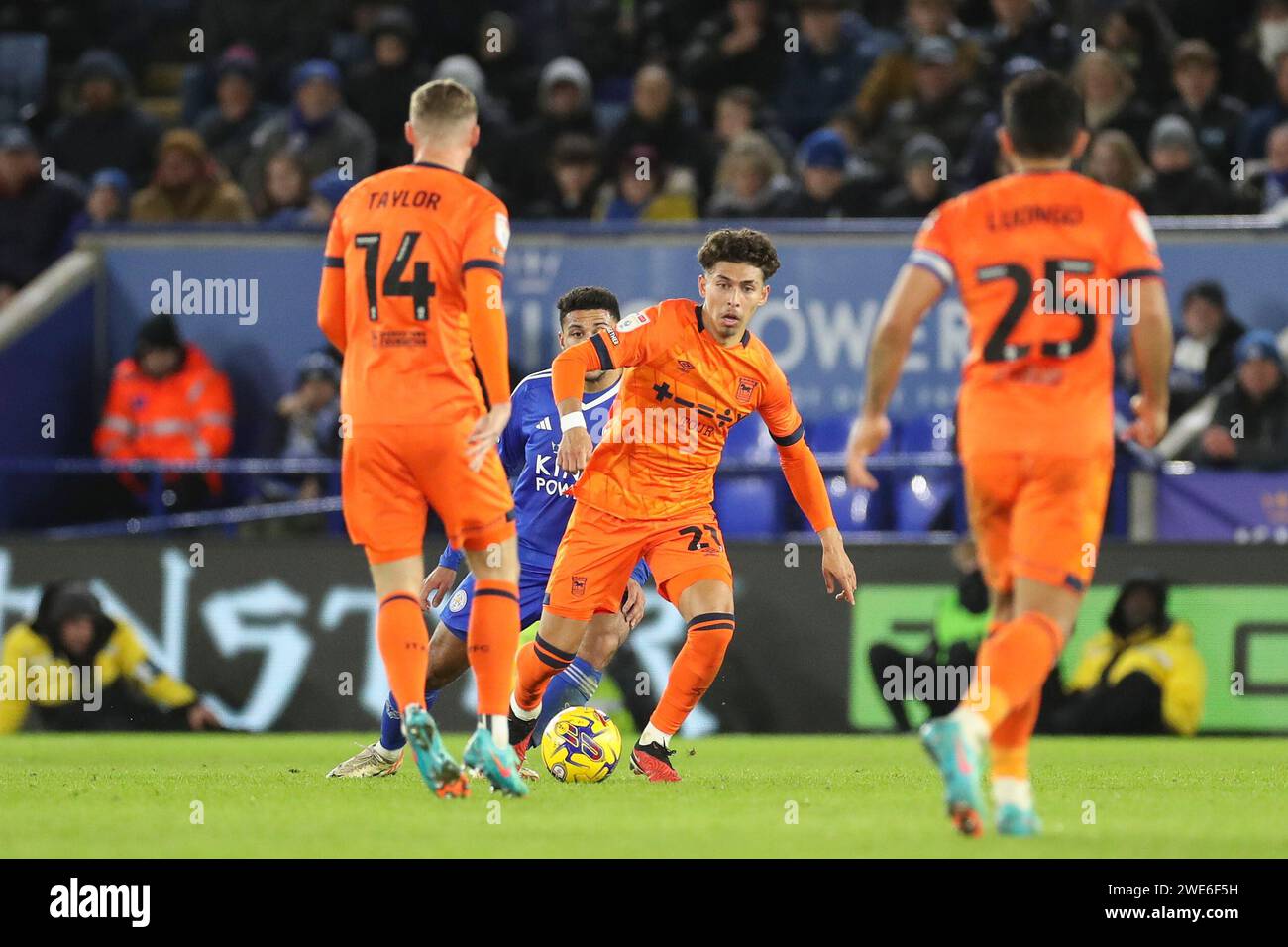 Leicester, UK. 22nd Jan, 2025. Ipswich Town midfielder Jeremy Sarmiento