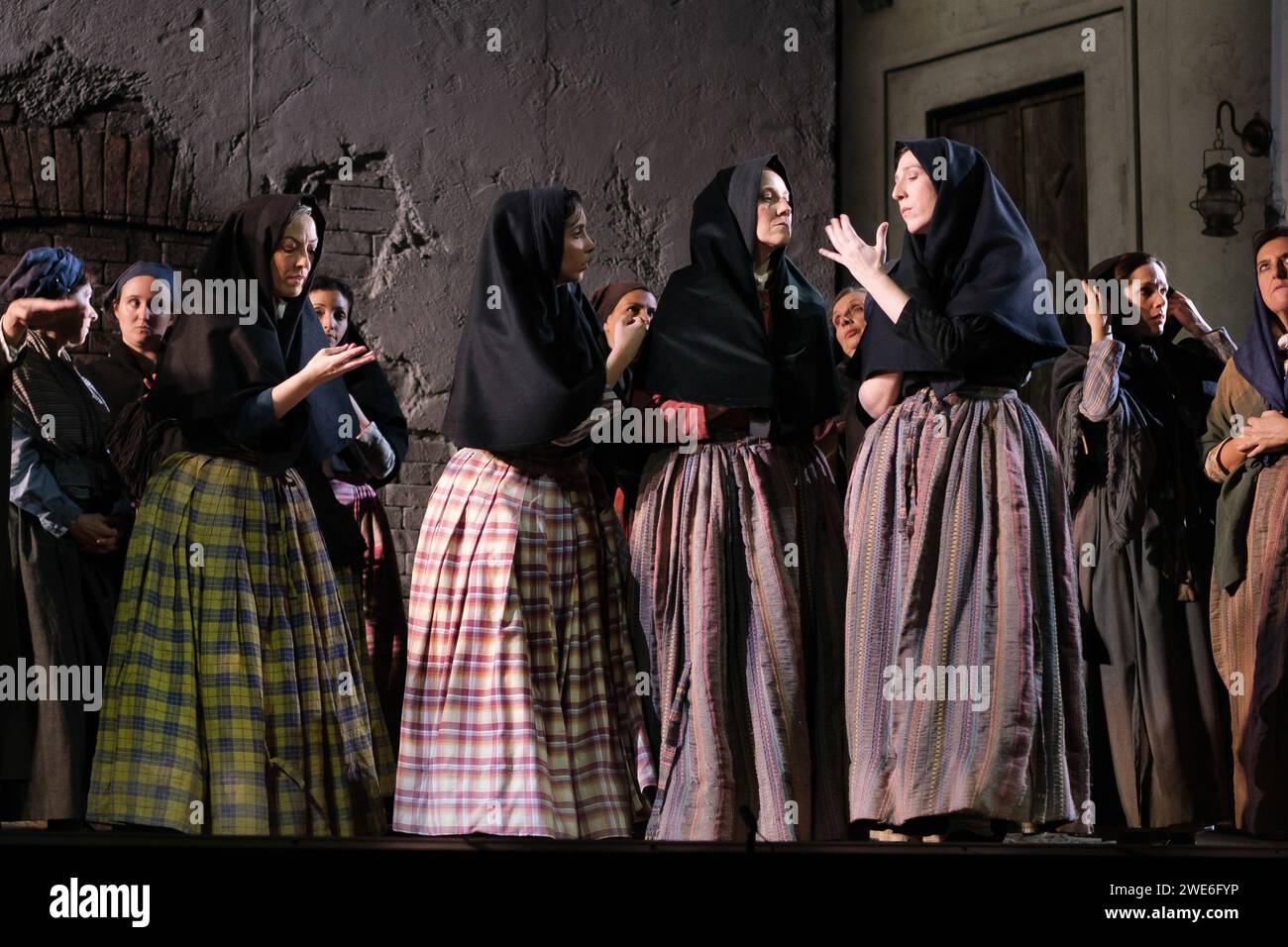 Madrid, Spain. 23rd Jan, 2024. Actors perform during the presentation of the opera LA ROSA DEL AZAFRAN at the Zarzuela Theater in Madrid. January 23, 2024 Spain (Photo by Oscar Gonzalez/Sipa USA) (Photo by Oscar Gonzalez/Sipa USA) Credit: Sipa USA/Alamy Live News Stock Photo
