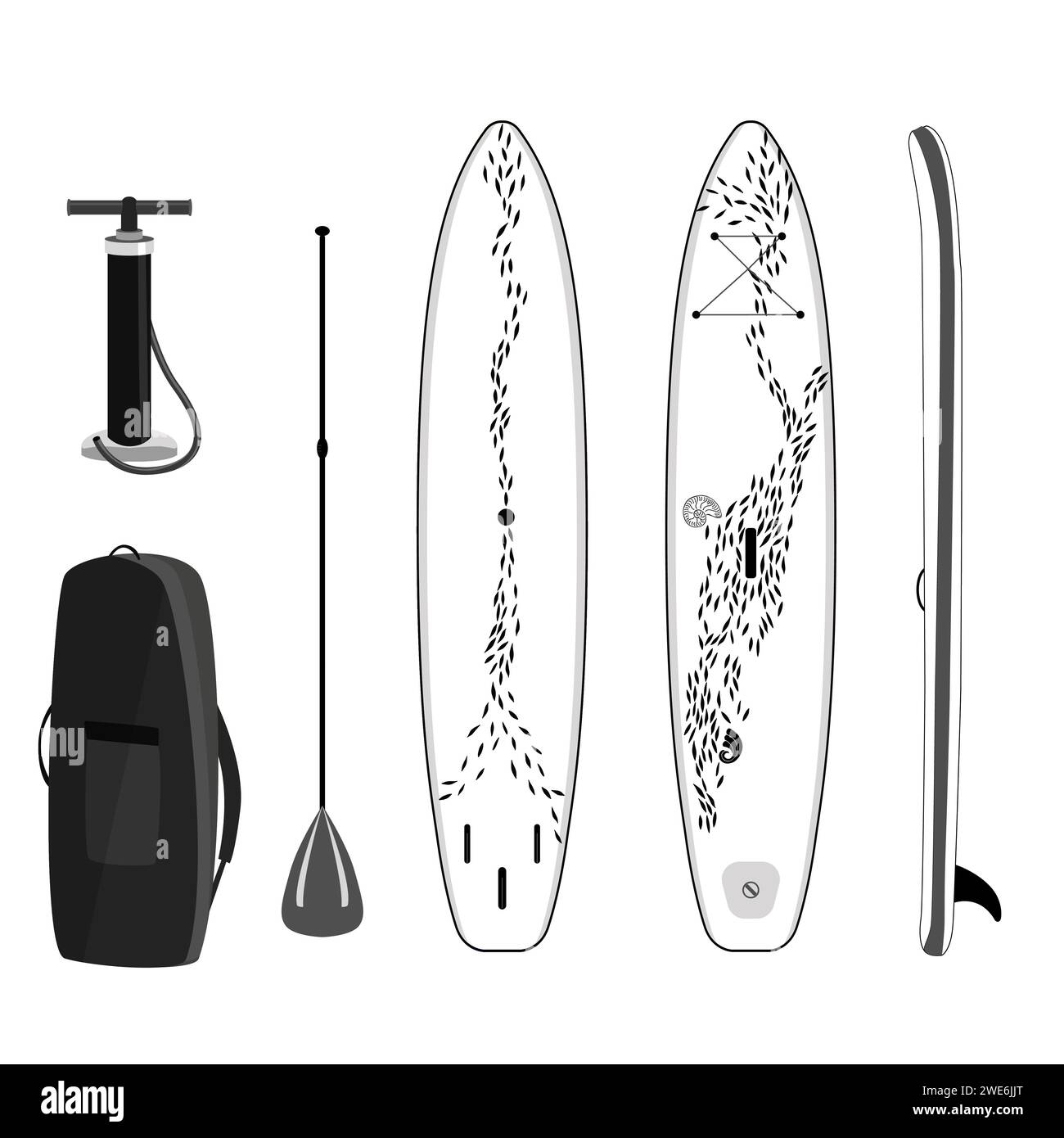 Paddle board set of objects isolated illustration Stock Vector Image