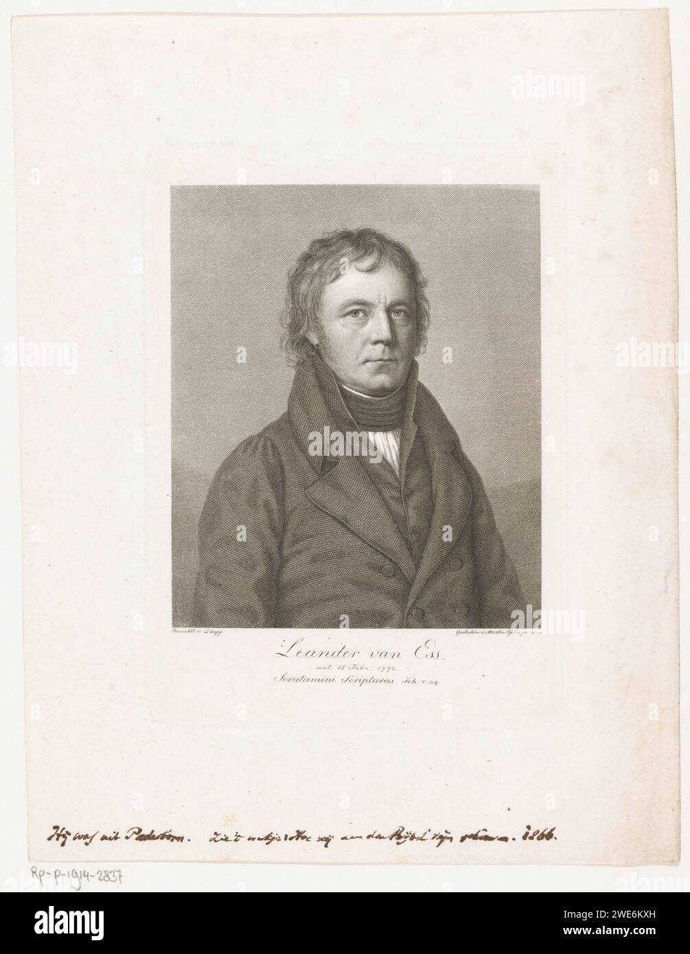 PortraT van Leander van Ess, Martin Esslinger, After Felix Maria Diog, 1803 - 1841 print   paper steel engraving historical persons Stock Photo