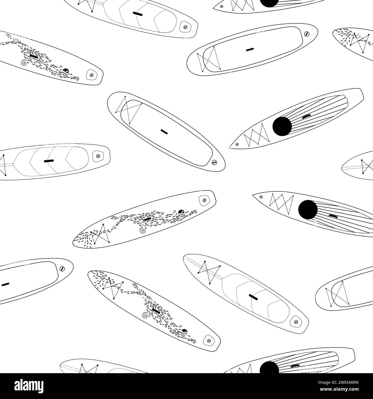 Paddle board seamless pattern, sport equipment, outdoor activity
