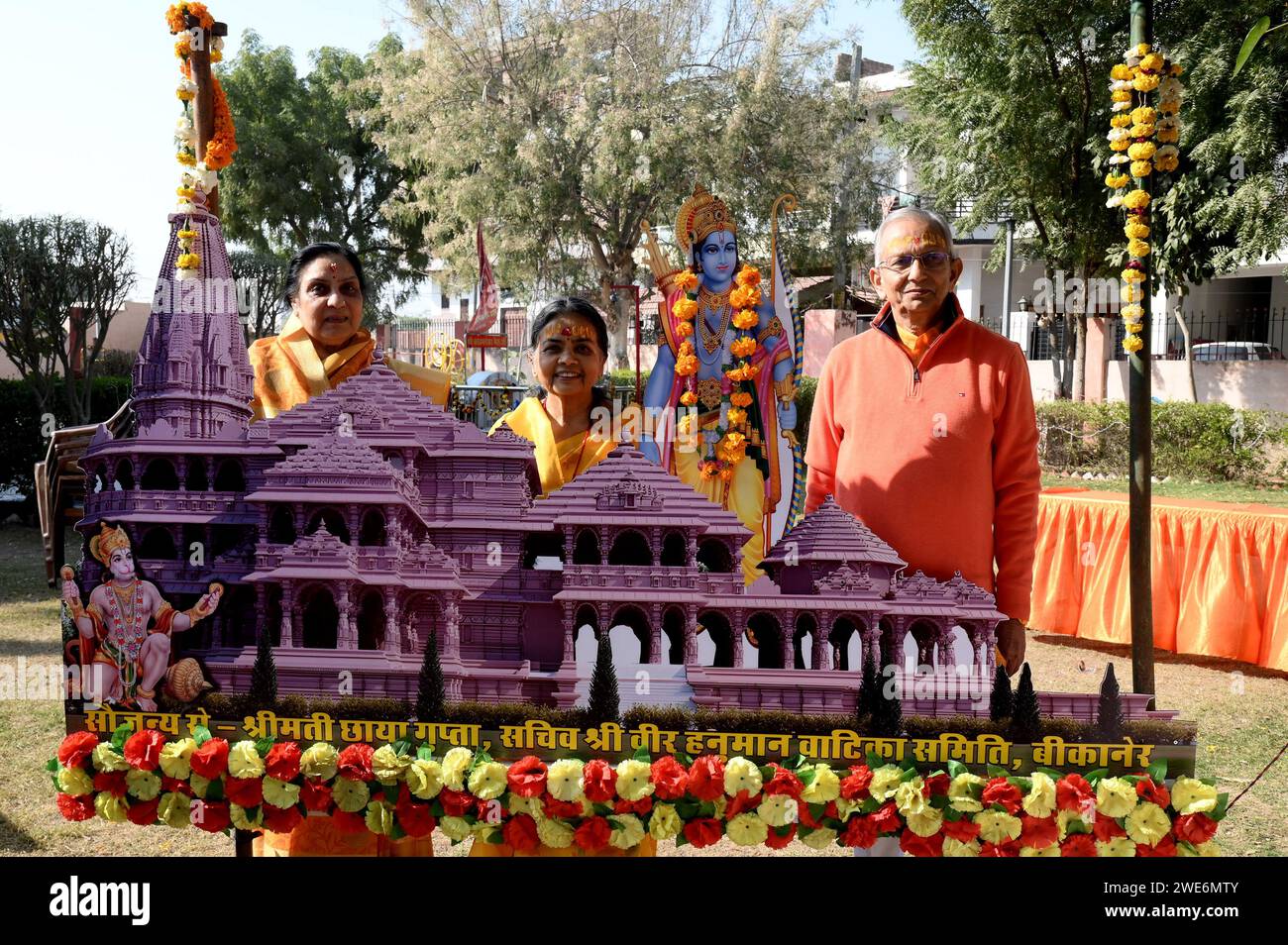 Bikaner, India. 22nd Jan, 2024. Devotees at Jai Veer Hanuman Temple