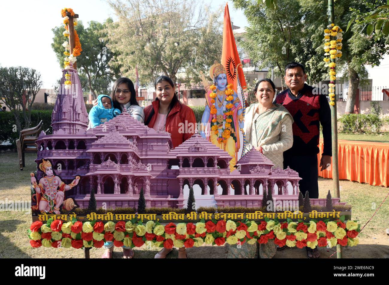 Bikaner, Rajasthan, India. 22nd Jan, 2024. Devotees at Jai Veer Hanuman