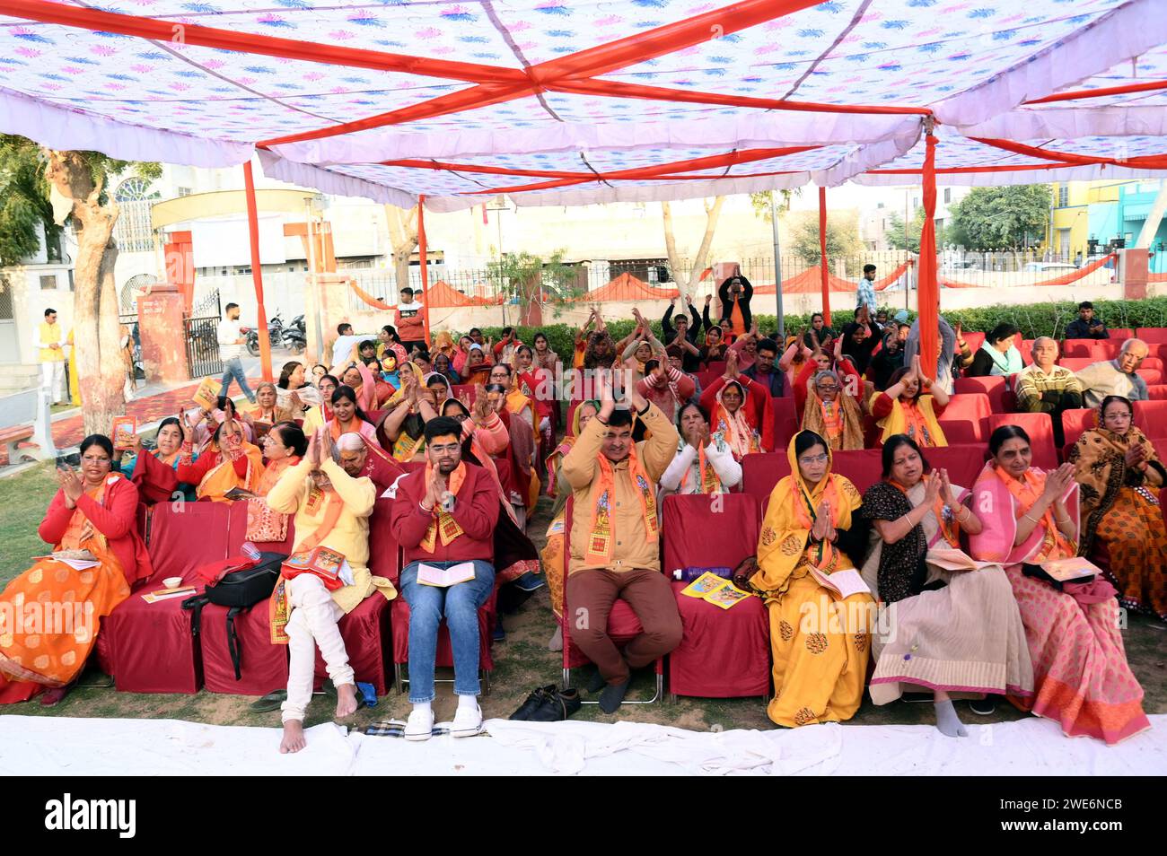 Bikaner, Rajasthan, India. 22nd Jan, 2024. Devotees at Jai Veer Hanuman