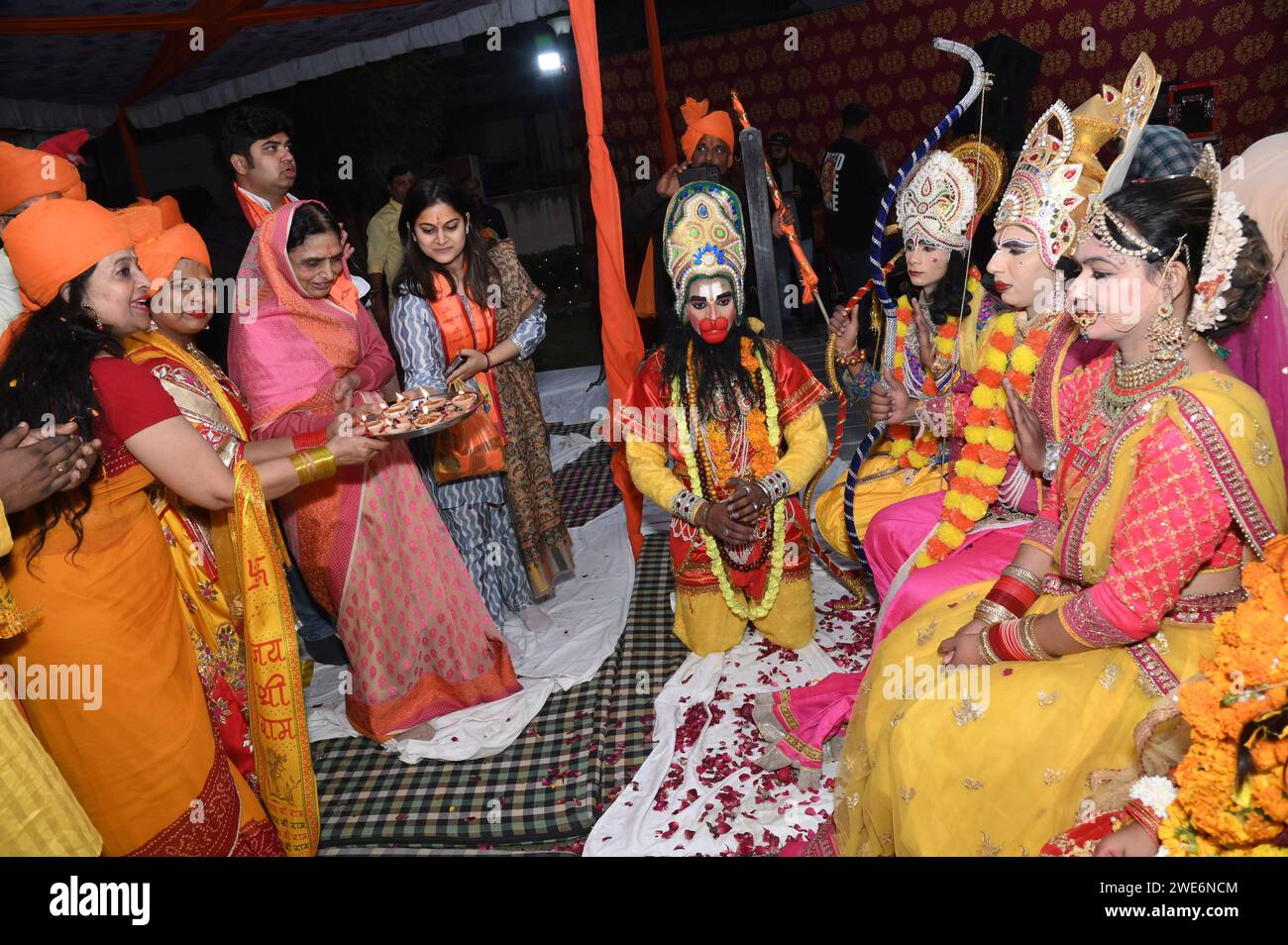 Bikaner, Rajasthan, India. 22nd Jan, 2024. Devotees at Jai Veer Hanuman