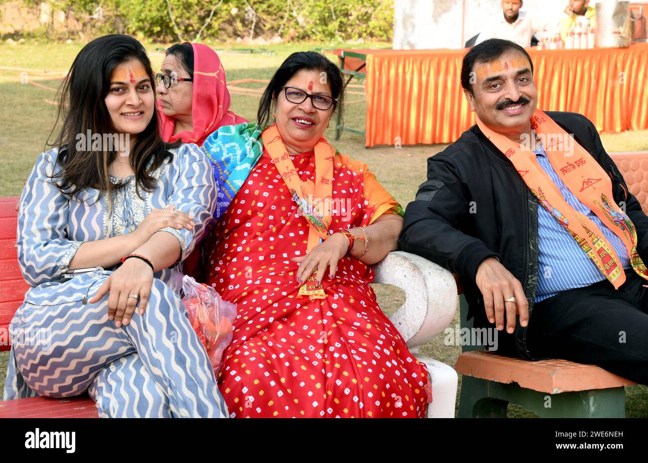 Bikaner, Rajasthan, India. 22nd Jan, 2024. Devotees at Jai Veer Hanuman