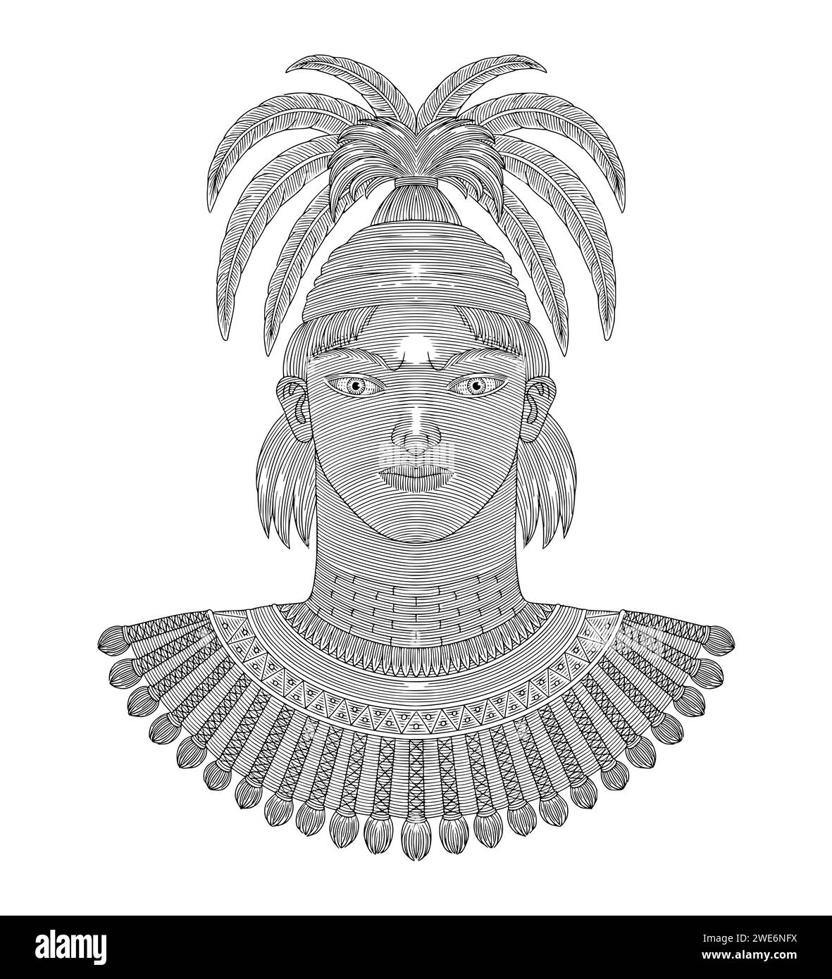 Ancient mayan warrior, vintage engraving drawing style illustration Stock Vector