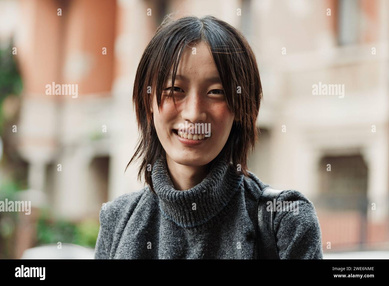 A model outside MSGM show during Milan Fashion Week Womenswear Spring