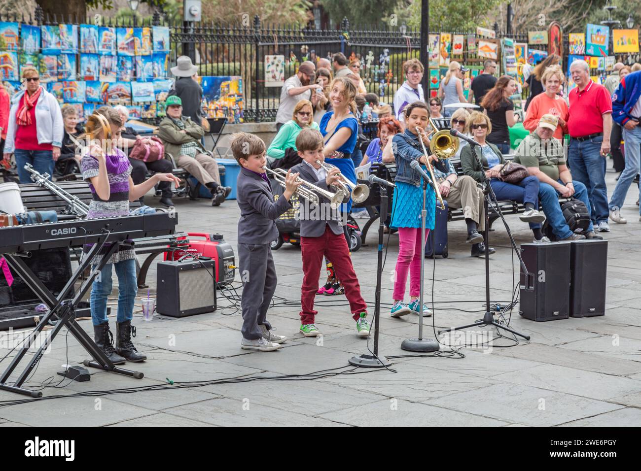 Band of young children playing music on Jackson Square in the French ...