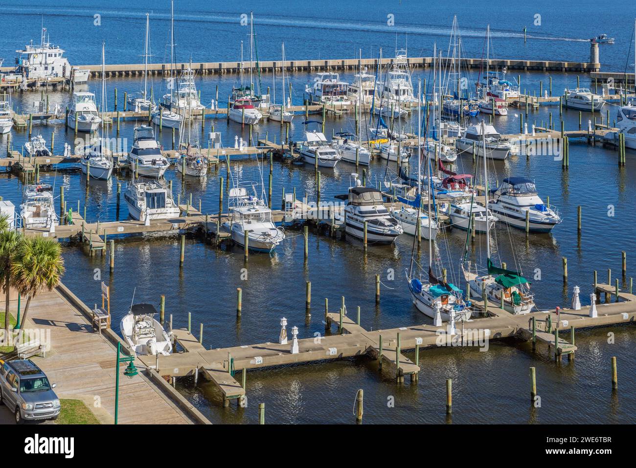 Commercial and recreational boats in the Point Cadet Marina in the Point Cadet area of Biloxi, Mississippi Stock Photo
