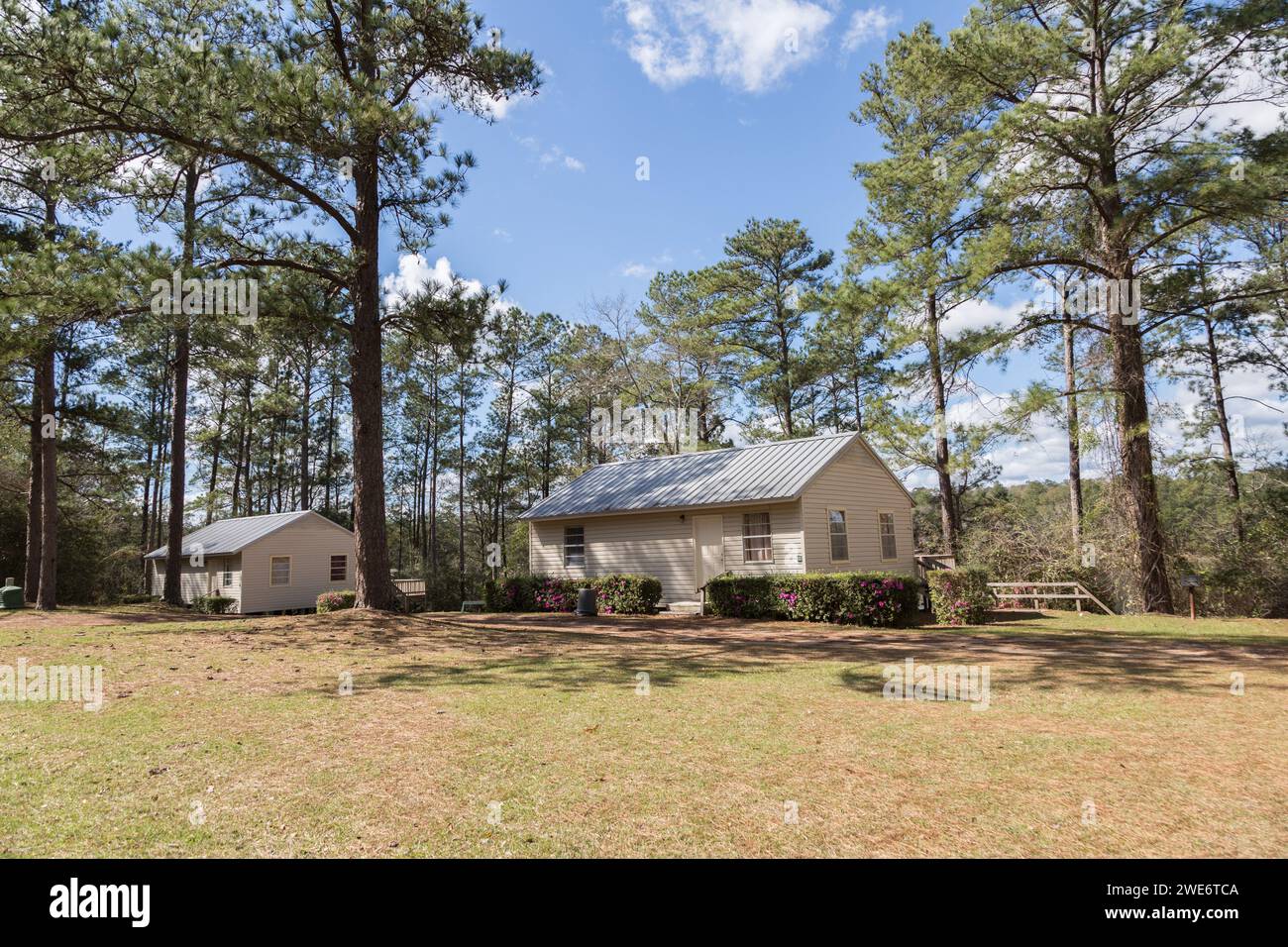 Rental cabins at the Flint Creek Water Park in Wiggins, Mississippi