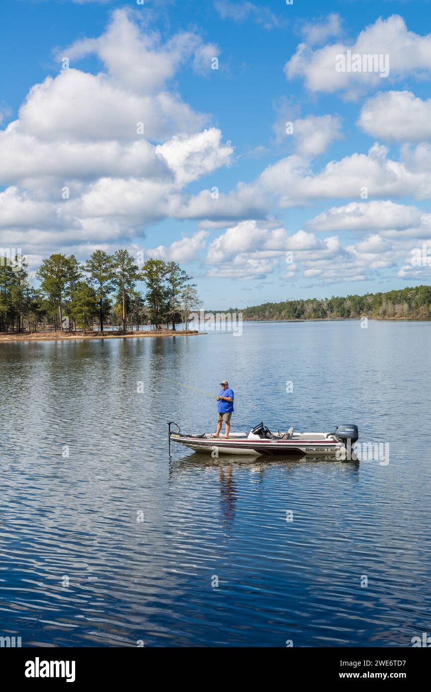 Park visitor fishing in the Flint Creek Reservoir at Flint Creek Water