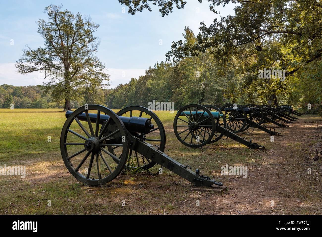 Cannons on the battlefield at the Shiloh National Military Park in Pittsburg Landing, Tennessee Stock Photo