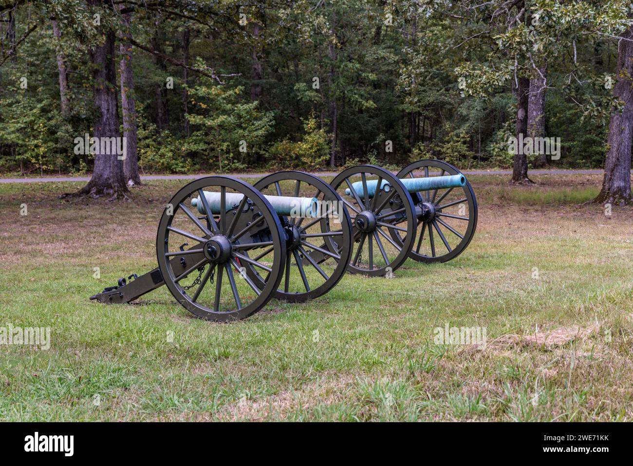 Cannons on the battlefield at the Shiloh National Military Park in Pittsburg Landing, Tennessee Stock Photo