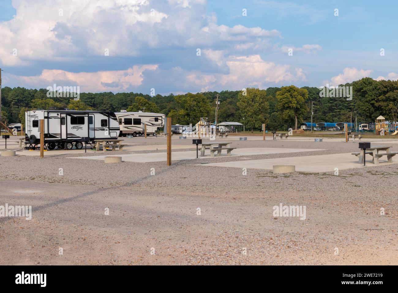Concrete slab camp sites at Botel Campground in Savanah, Tennessee Stock Photo