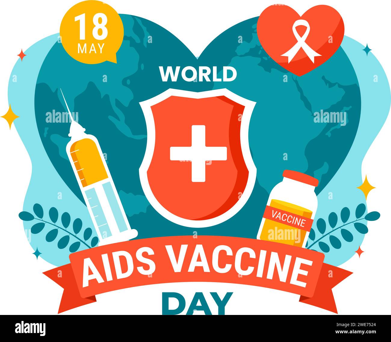 World Aids Vaccine Day Vector Illustration on 18 May with Injection to Prevention and Awareness Health Care in Flat Cartoon Background Design Stock Vector