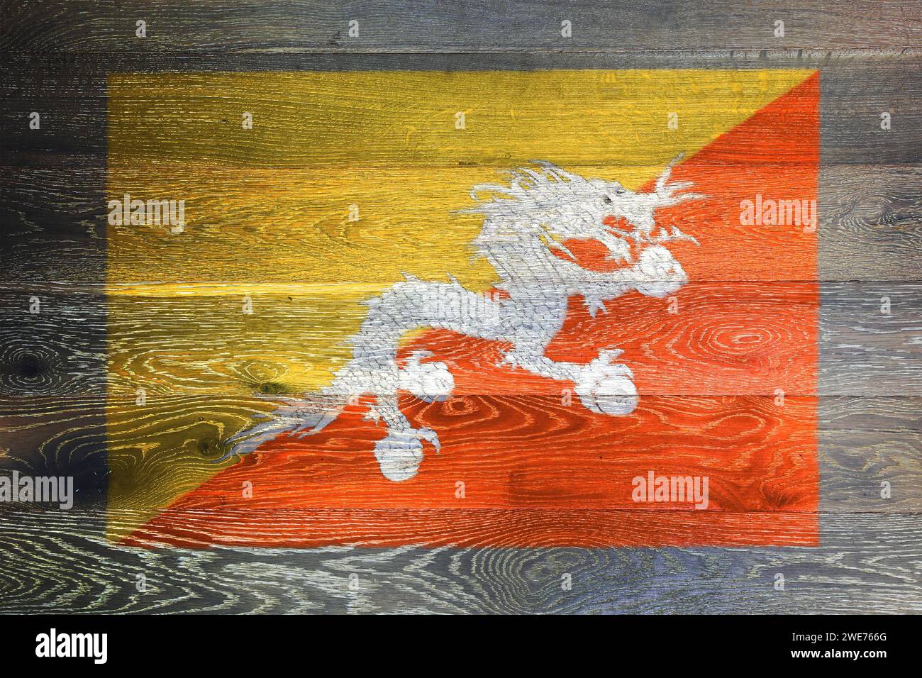 Bhutan flag on rustic old wood surface background Stock Photo - Alamy