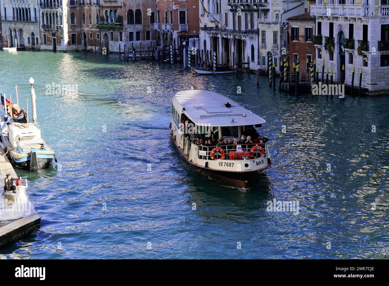 Vaporetti on the Grand Canal, Venice, Veneto, Italy Stock Photo