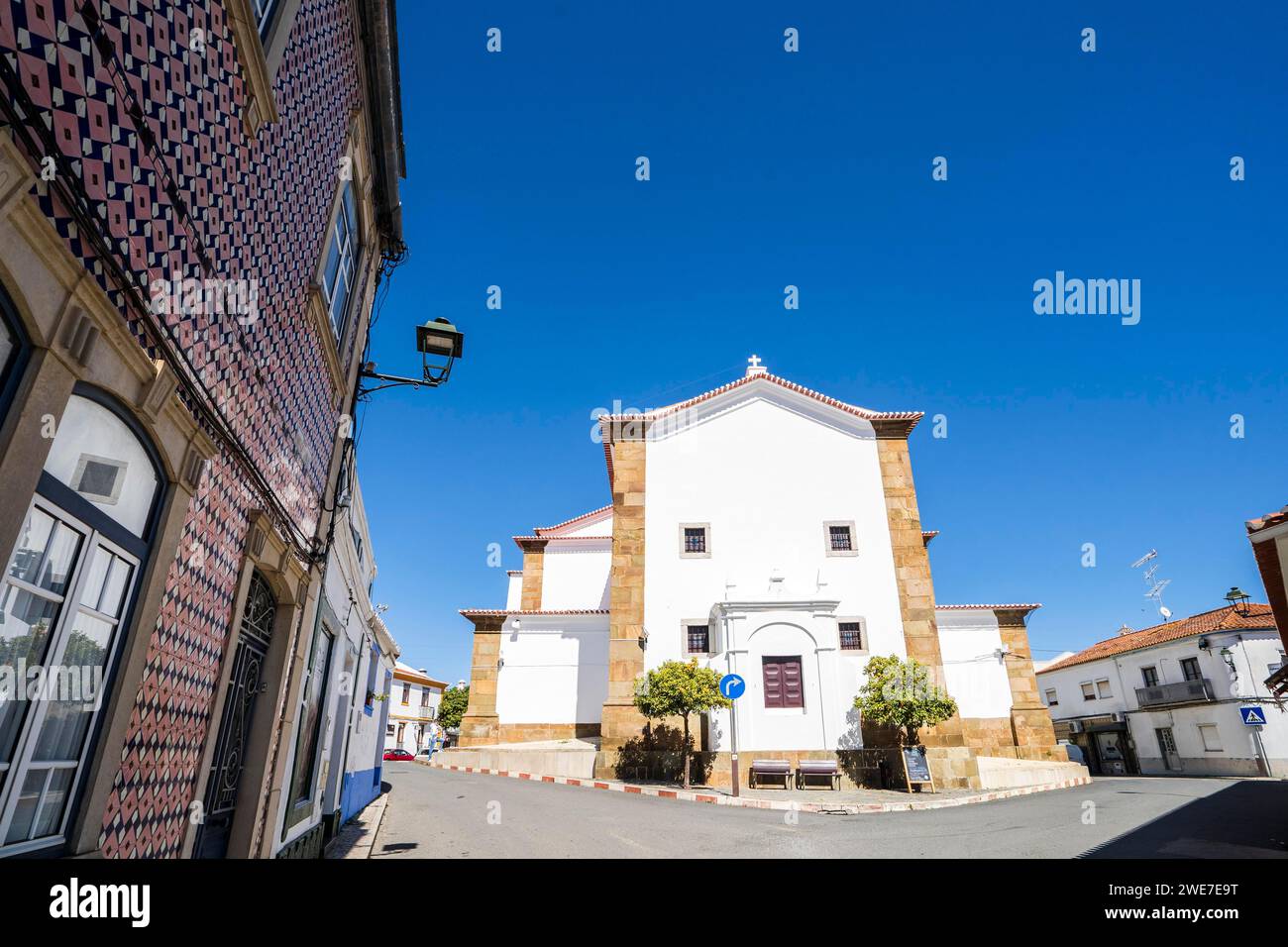 Saint Ildefonso church in the traditional downtown of Almodovar, Alentejo, Portugal Stock Photo